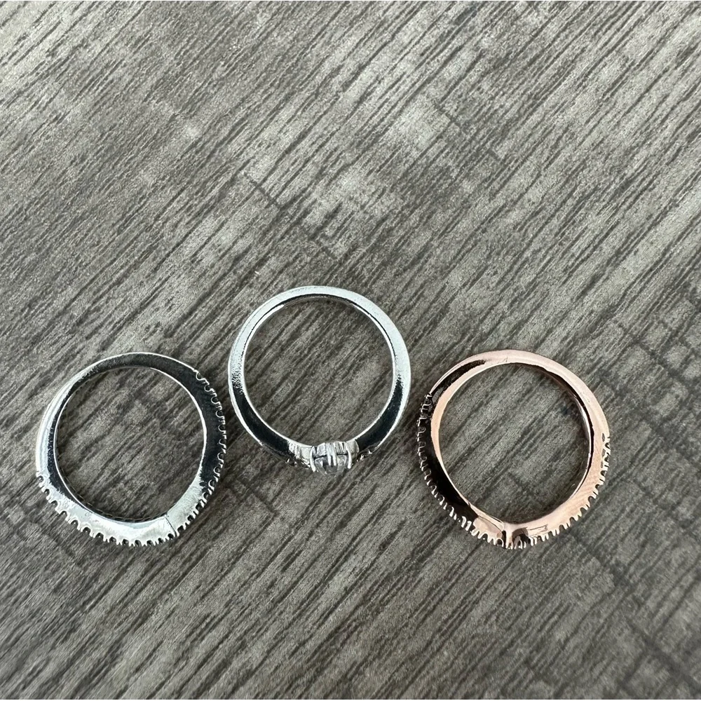 3 Pandora Wishbone Pinky Rings Rose gold and Sterling Silver Size 3 - Picture 2 of 11